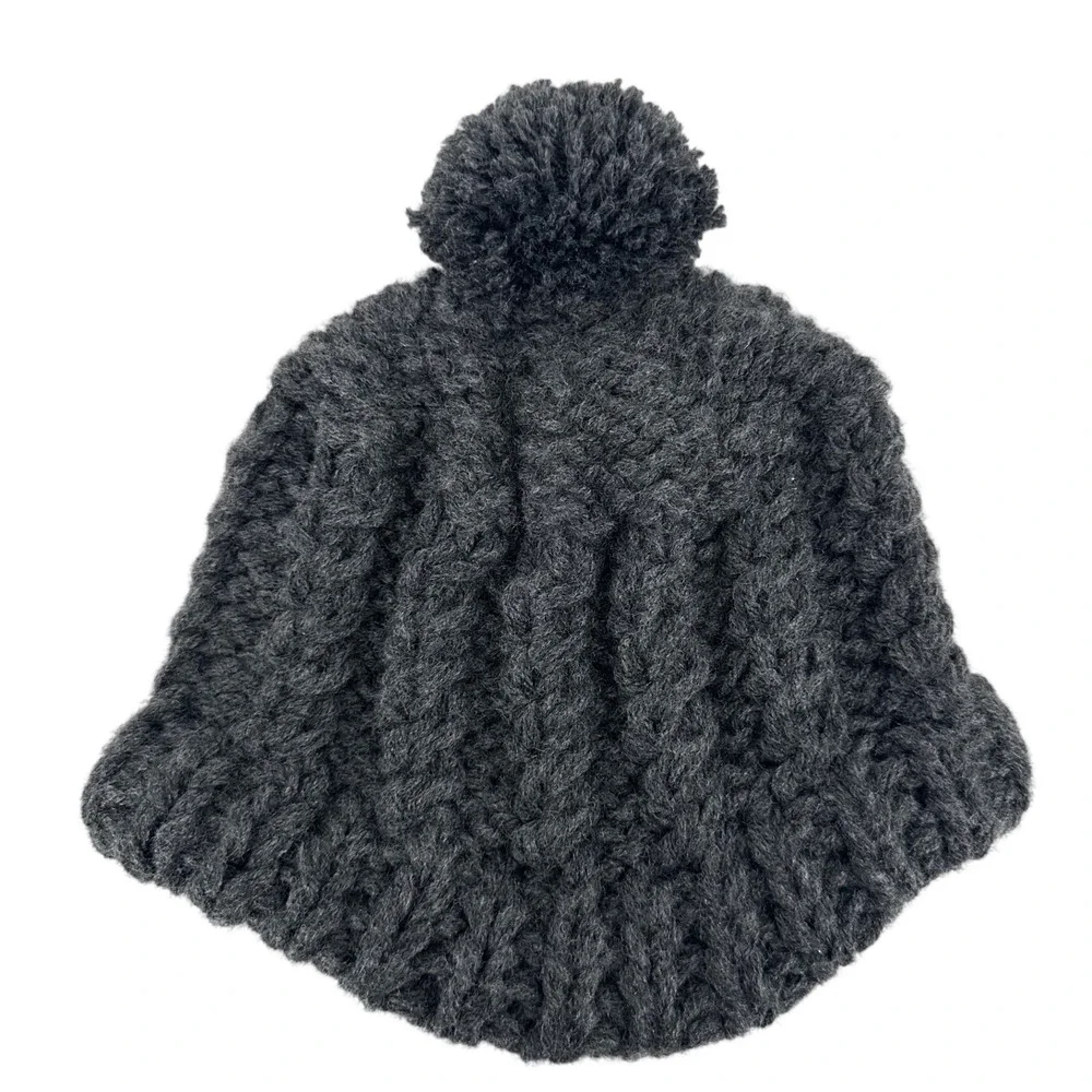 Pistil Beanie Hat Womens Charcoal Grey Chunky Cable Knit Pom Pom Winter Cap